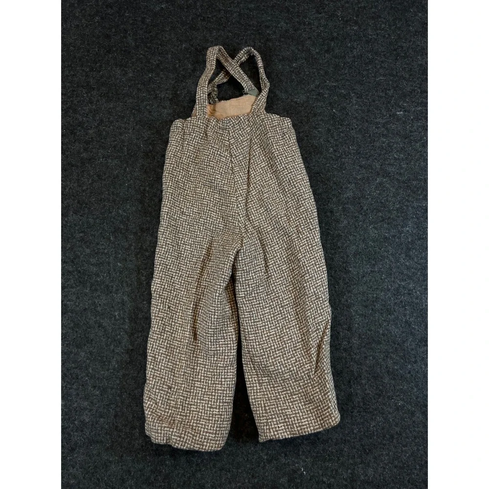 VTG 50s Brown Basketweave Coat and Overalls Set with Velvet Trim Girls Lot of 2